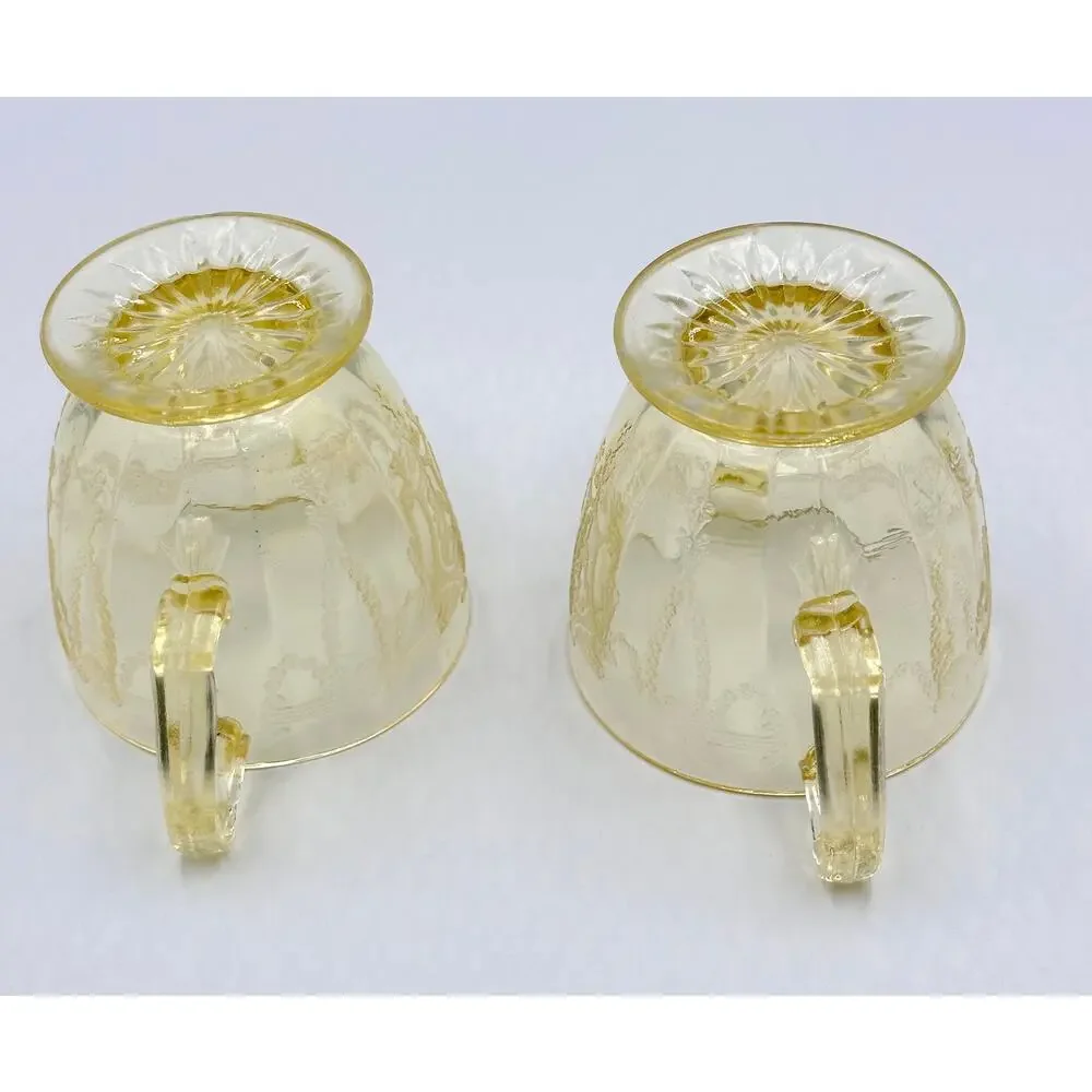 1930 Anchor Hocking Cameo Ballerina Vaseline Canary Glass Sugar Dessert Bowl Set